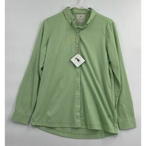 Linksoul Long Sleeve Roll Up Button Down Shirt Women's Size Large Palm Green NWT